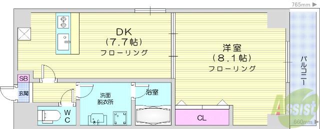 ボヌール・エスト(1DK/7階)の間取り写真