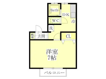 クレアコートA(1DK/1階)の間取り写真