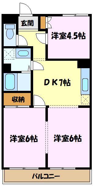 ハイムアメミヤ(3DK/3階)の間取り写真