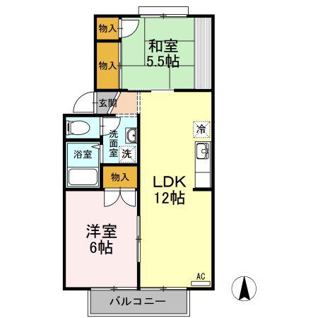 ルミエール22C棟(2LDK/2階)の間取り写真