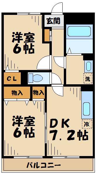ディペンドマ-ク(2DK/1階)の間取り写真