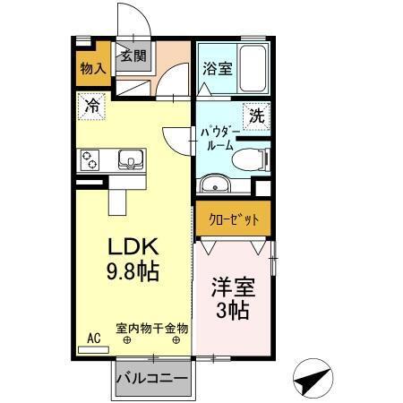 リヴェールII(1LDK/2階)の間取り写真