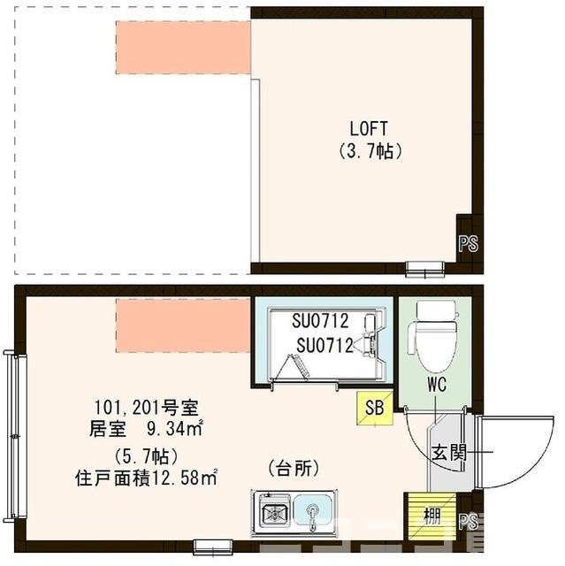 ハーモニーテラス町屋II(ワンルーム/1階)の間取り写真