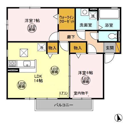 メゾングレースD・E(2LDK/1階)の間取り写真