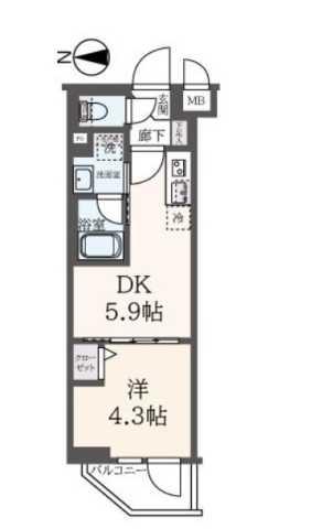 ハーモニーレジデンス東新宿(1DK/1階)の間取り写真
