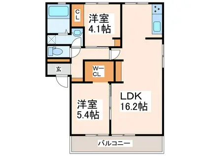 ヴィラウィステリア南高江 B棟(2LDK/1階)の間取り写真