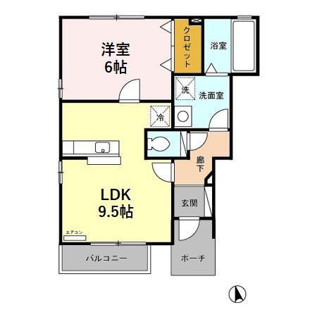 オーシャンズサイド A棟(1LDK/1階)の間取り写真