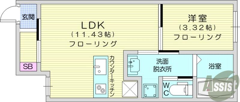 グランディオーサ八本松(1LDK/1階)の間取り写真