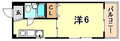 ポプリ六甲(1K/2階)の間取り写真