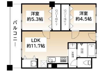 豊緑兵庫ビル(2LDK/5階)の間取り写真