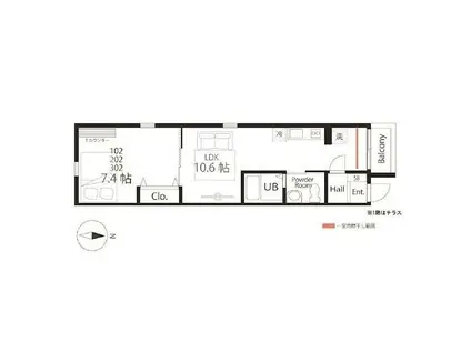 ハーミットクラブハウストゥギャザー大師(1LDK/2階)の間取り写真