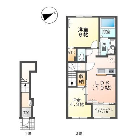 ディオ ポルテ(2LDK/2階)の間取り写真