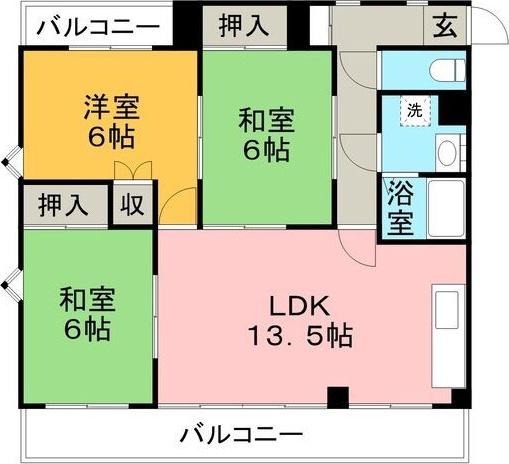 サンストリート松降(3LDK/4階)の間取り写真