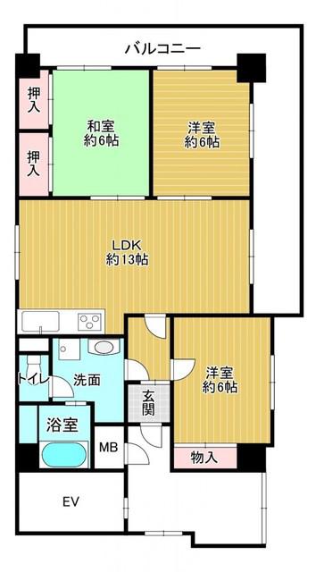ハイツ大手門(3LDK/10階)の間取り写真