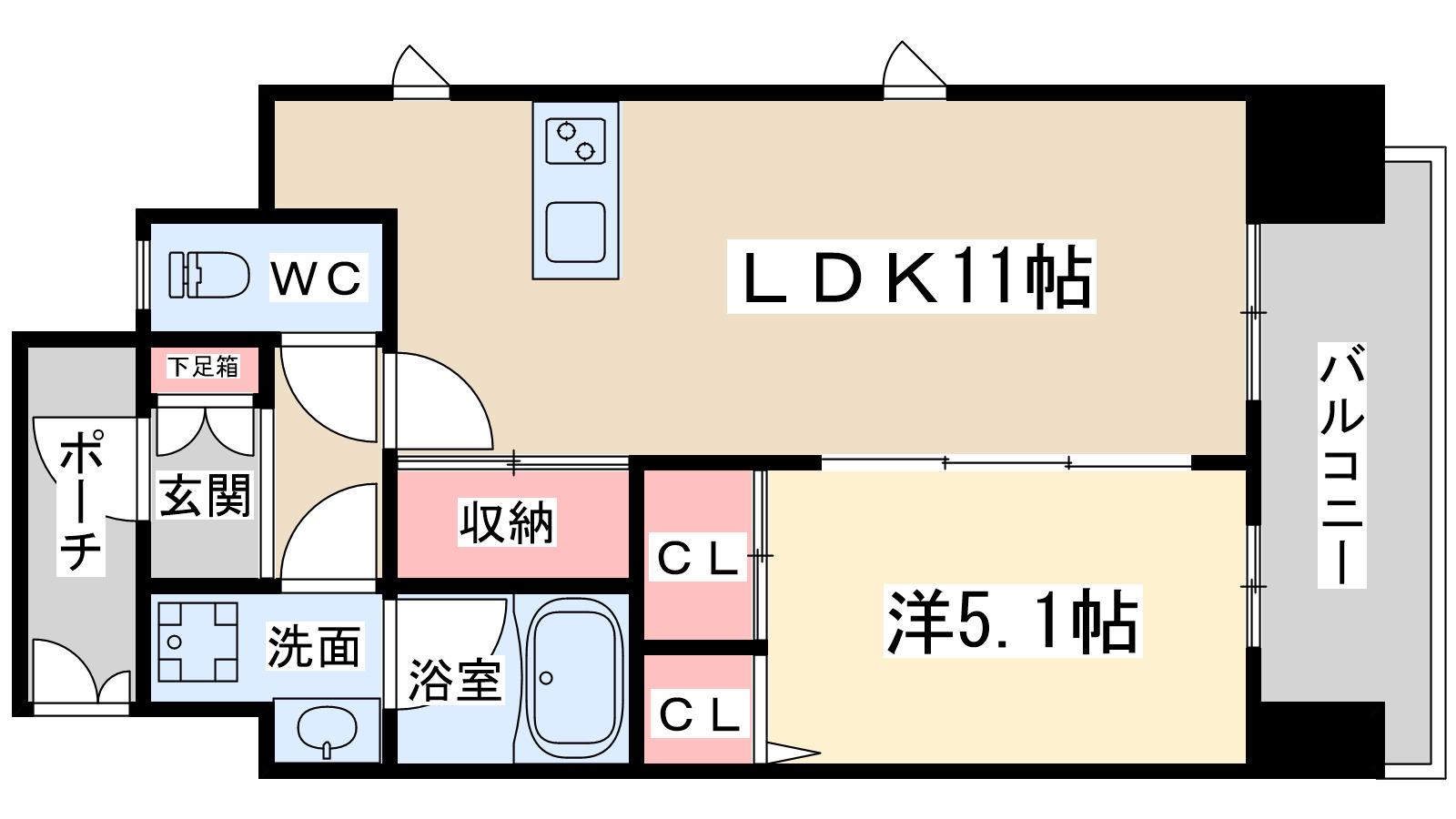 ランドセントラル梅田(1LDK/5階)の間取り写真