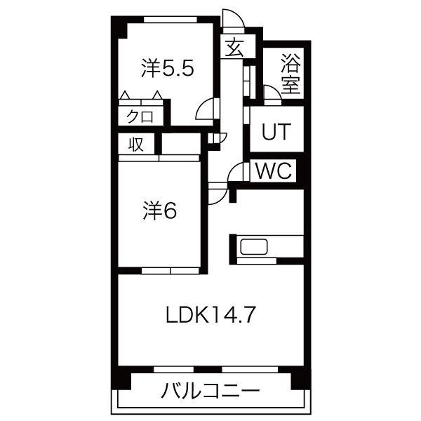 ルーヴェン ブルン(2LDK/2階)の間取り写真