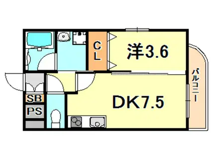 レゾナンス芦屋(1DK/1階)の間取り写真