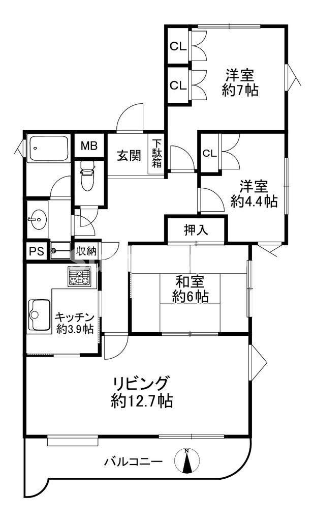パークハイム住吉山手(3LDK/2階)の間取り写真