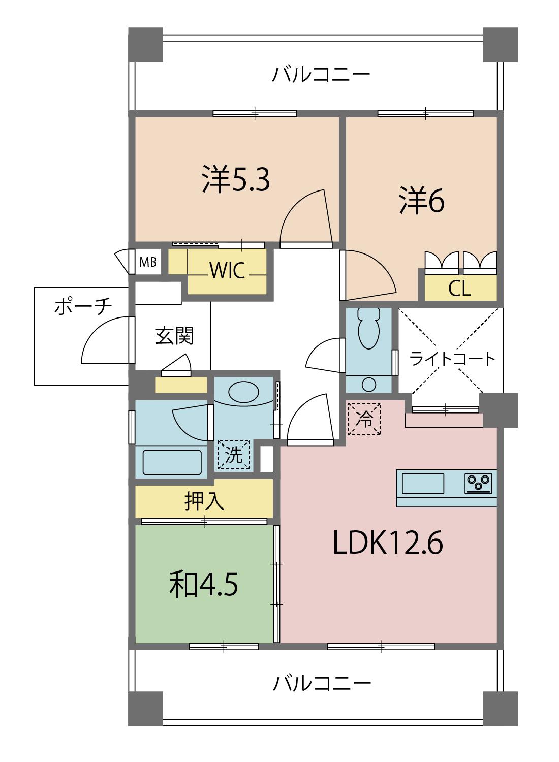 トゥエルブガーデンディア(3LDK/5階)の間取り写真