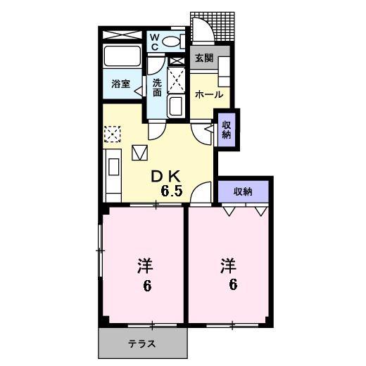 グランビアK(2DK/1階)の間取り写真