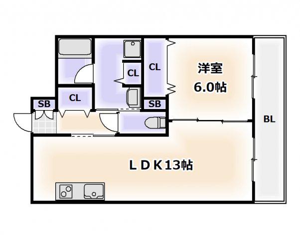 グランディールNAMBA(1LDK/9階)の間取り写真