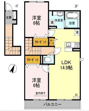 グランヴェール・IIA(2LDK/2階)の間取り写真