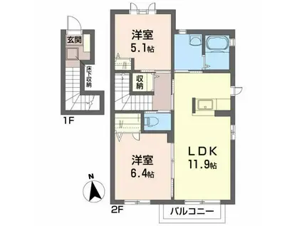 フォンテーヌ一番館(2LDK/2階)の間取り写真