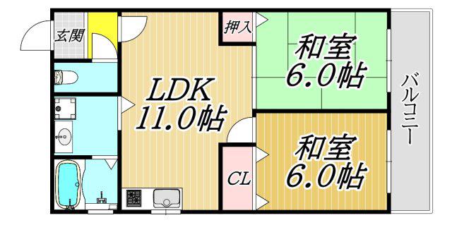 パークコート三反田(2LDK/3階)の間取り写真
