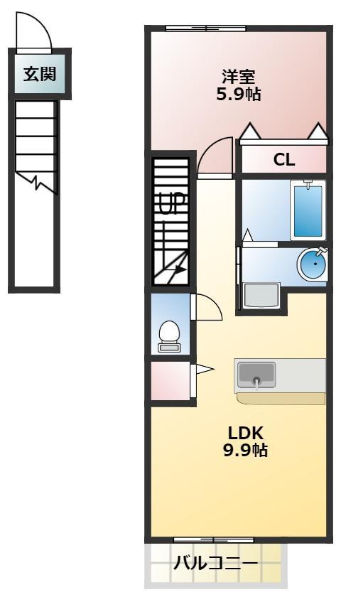 ヴィオラB(1LDK/2階)の間取り写真