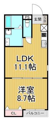 ヴィレッタ城之下(1LDK/2階)の間取り写真