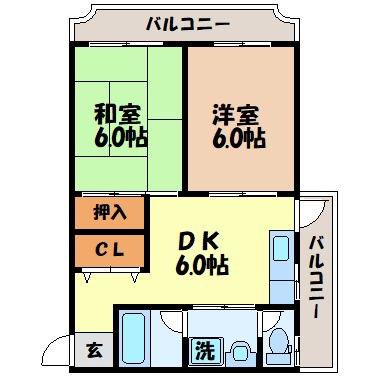 弁天ヒルズ(2DK/2階)の間取り写真