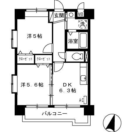 オーツマンション(2DK/4階)の間取り写真