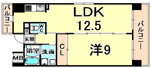アーバネックス尼崎東難波(1LDK/4階)の間取り写真
