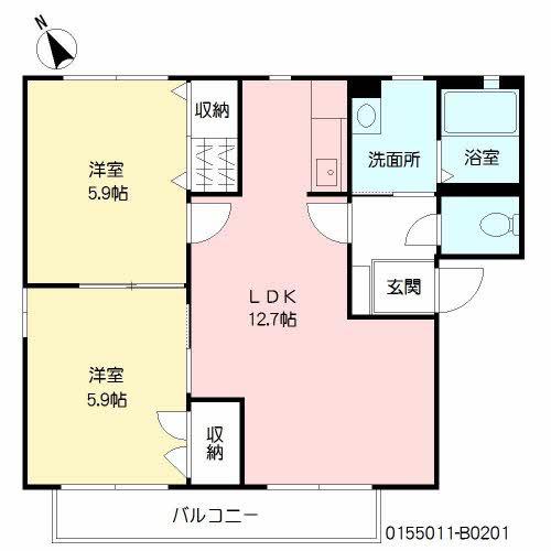 ハイツ四季の里B棟(2LDK/2階)の間取り写真