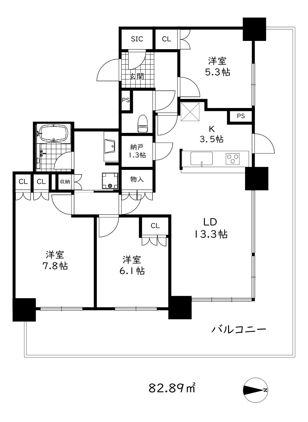 プラウドタワー神戸県庁前(3LDK/24階)の間取り写真