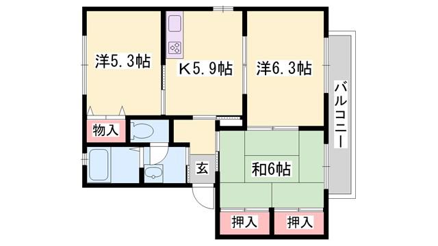 シャーメゾン高岡西 A棟(3K/1階)の間取り写真