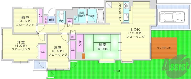 チサンマンション富沢駅前Ⅲ(3SLDK/1階)の間取り写真