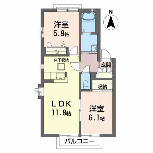ベルコートC(2LDK/1階)の間取り写真