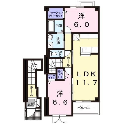 プロムナードB棟(2LDK/2階)の間取り写真