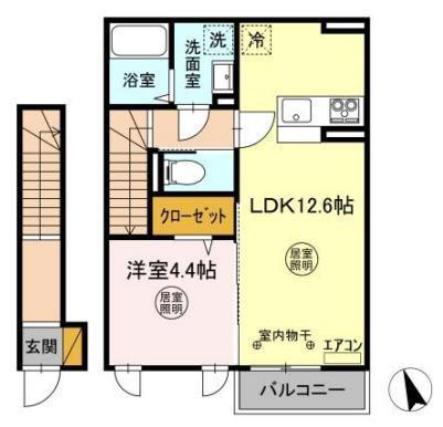グレイスヴィラ松屋(1LDK/2階)の間取り写真