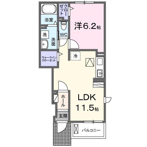 ベルデュールI(1LDK/1階)の間取り写真