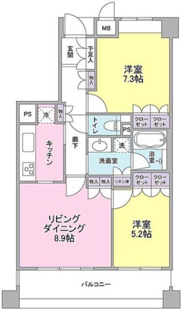 ジュビランあざみ野(2DK/2階)の間取り写真