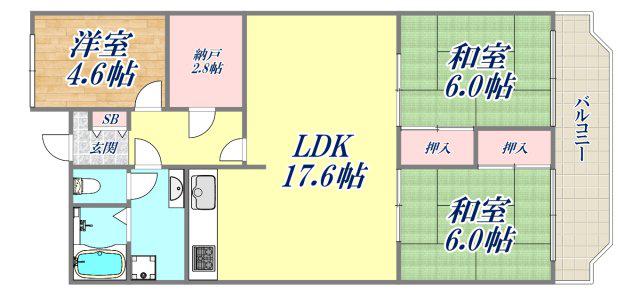 東芦屋ハイツ(3LDK/5階)の間取り写真