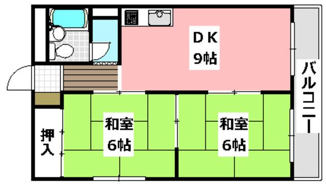 第二コーポ藤本(2DK/3階)の間取り写真