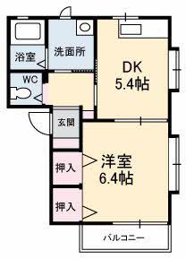 メゾン一林(1DK/2階)の間取り写真