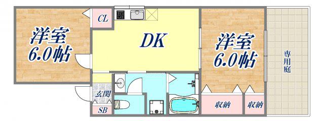 ハイツ掛塚(2DK/1階)の間取り写真