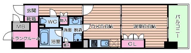 エル・セレーノ上本町レジデンス(1DK/2階)の間取り写真