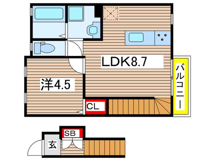 モンフレールA棟(1LDK/2階)の間取り写真