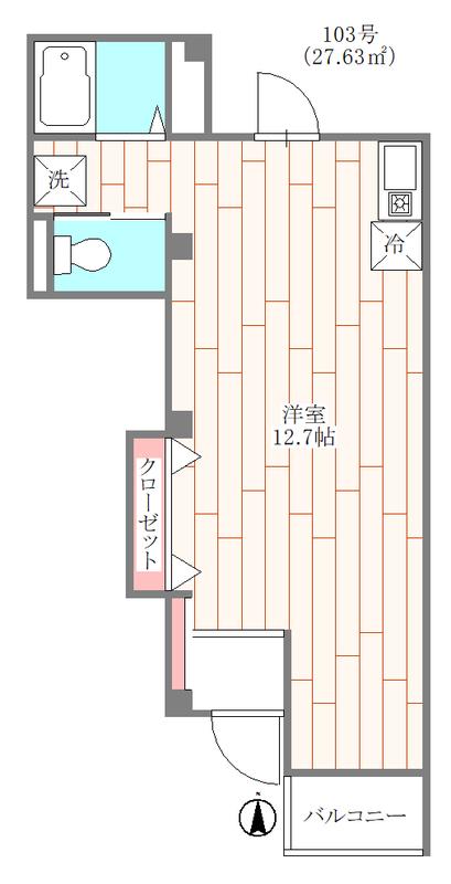 ヴィレッジフィールド(ワンルーム/1階)の間取り写真