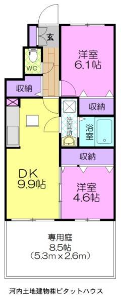 リバーストーン(2LDK/1階)の間取り写真
